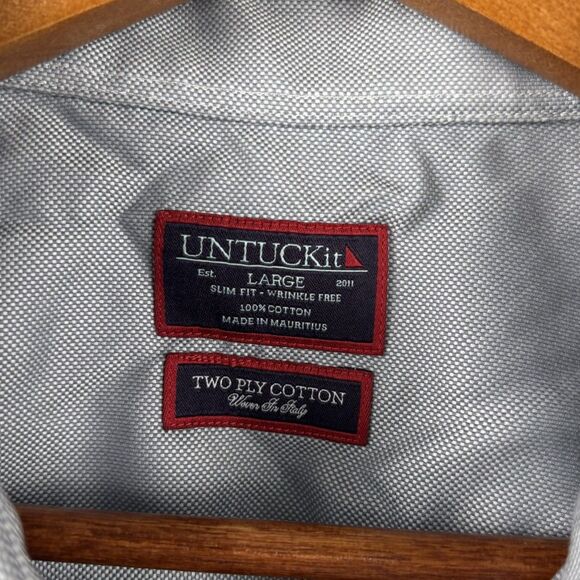 UNTUCKIT Men Large Gray 100% Linen Shirt, Long Sleeve Wrinkle Resistant - Picture 3 of 4